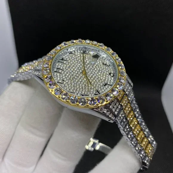 Limited Edition 18K Real Duo Color Plated Iced Out Luxury Brand Watch